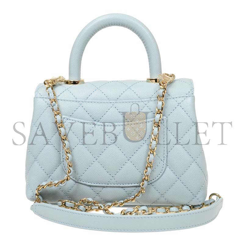 Ch*el light blue caviar leather handbag as2215 (18*13*9cm)
